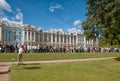 People stay in line. Pushkin. Tsarskoye Selo. Russia